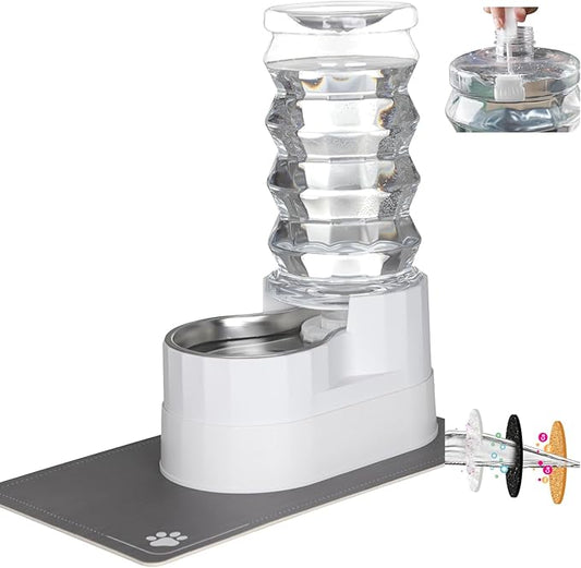 RIZZARI Automatic Dog Water Dispenser：8L Lagre Stainless Steel Raised Pet Water Bowl Gravity Feeder with Triple Filter Specialized Brush - Garage Garden Pet Feeder