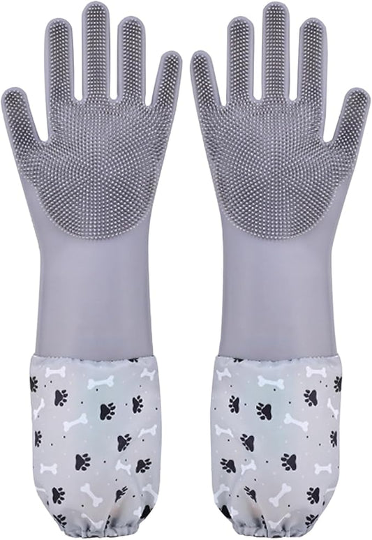 Pet Grooming Gloves Pet Hair Remover Cat, Dog Washing Gloves Silicone Heat Resistant Cleaning Gloves with High-Density Teeth Grooming Gloves for Dogs, Cats, Horses, Rabbits (1 Pair - Gray)