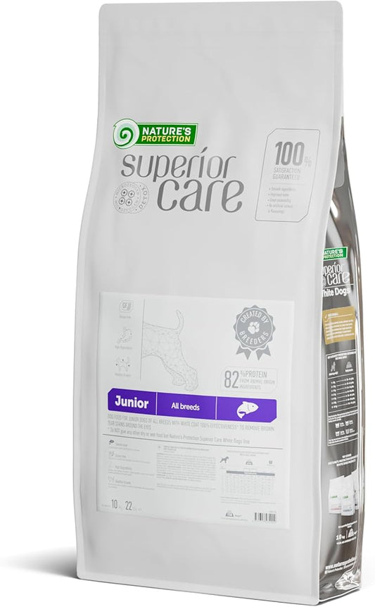 Nature's Protection Small & Large Breed Puppy Food Dry - Grain Free, High Protein, Anti-Tear Stain Formula - Dog Kibble for All Breeds with White or Light Fur (Superior Care - Salmon, 22 lb)