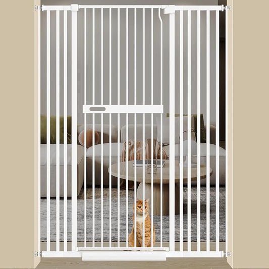 WAOWAO 71" Extra Tall Cat Pet Gate 29.92-45.66" Wide Pressure Mounted Walk Through Swing Auto Close Safety White Metal Dog Pet Puppy Cat for Indoor Stairs,Doorways