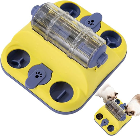 Dinochez Dog Toy, Interactive Slow Feeding Roller for Cats & Dogs - Fun Treat Dispensing, Puzzle Toy Small/Medium/Large Dogs Gifts, Dog Treat Puzzle (Yellow)