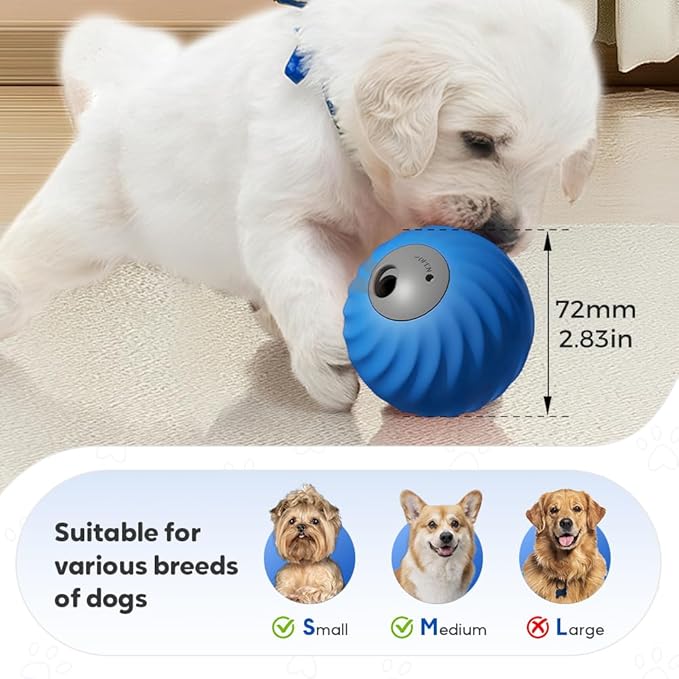 Zoomie Buddy 2.0 Smart Touch Interactive Dog Toys, 2 in 1 Interactive Dog Balls ＆ Pet Feeder, DogsTrack Food Leaking Ball, New TPU Automatic Rolling Ball for Dogs with Fruit Plush Cover (Blue)