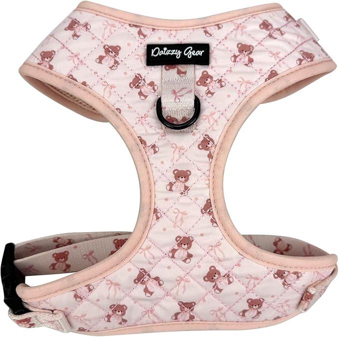 Small Dog Collar and Harness Set – No Pull, All-Weather, Breathable Harness & Leash Set with Collar, Bandana, Sailor Bow & Poop Bag Holder – Adjustable & Soft - Teddy Coquette on Jacquard Fabric