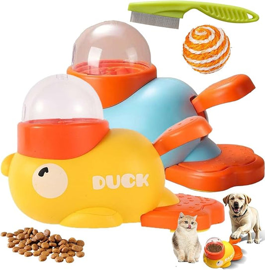 Duck Cat Treat Dispenser, Duck Pet Treat Dispenser, Yellow Ducks Cat Feeder Toy, 2-in-1 Interactive Dog Puzzle Toy & Slow Feeder for Small Medium Dogs and Cats, IQ Training (2PCS-C)