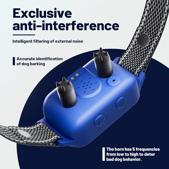 JEUJE Dog Bark Collar,Bark Collar for Large Medium Small Dogs, Anti Barking Training Collar with 7-Level Sensitivity + 5 Safety Modes Humane Training System-Light Blue