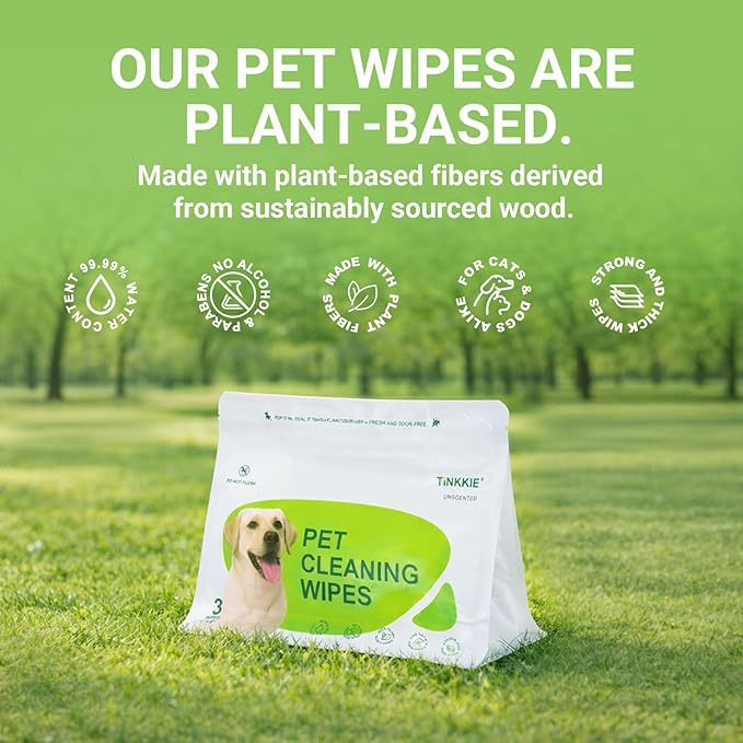 Pet Wipes for Dogs & Cats, Individually Wrapped Dog & Cat Wipes for Paws, Face & Body, Alcohol-Free Pet Grooming Wipes, 8"×8", 60 Count (20 Travel Packs)