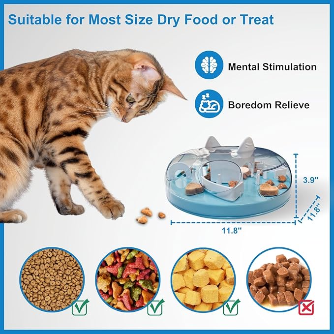YallMiaul Interactive Cat Treat Puzzle, Food Dispenser, Cat Stimulation Maze, Slow Feeder, Enrichment Toys for Indoor Cats and Kittens (Sky Blue)