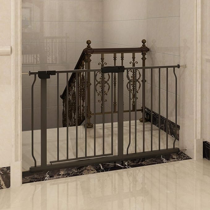 Extra Wide Baby Gate Tension Indoor Safety Gates Black Metal Large Pressure Mounted Pet Gate Walk Through Long Safety Dog Gate for The House Doorways Stairs (43.31"-48.03"/110-122CM, Black)