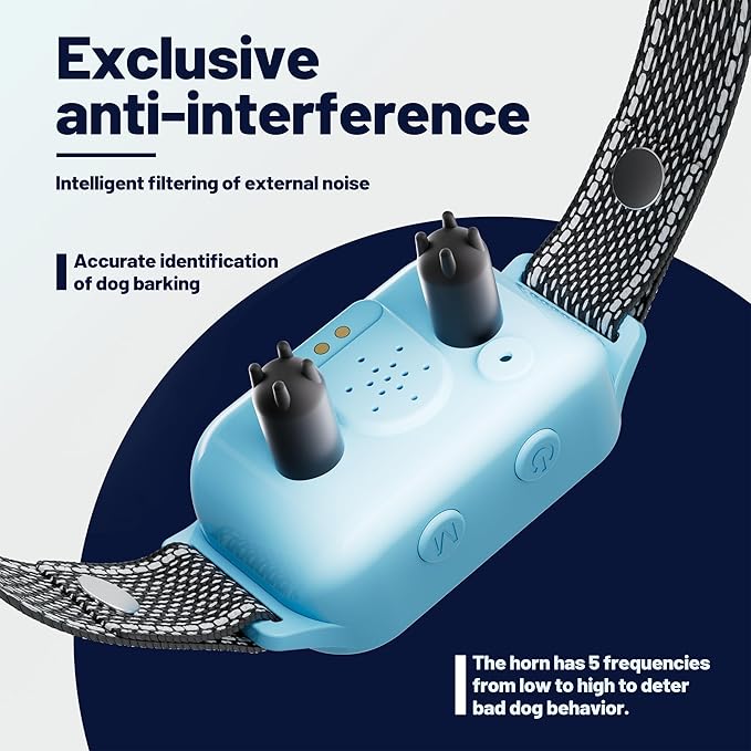 JEUJE Dog Bark Collar,Bark Collar for Large Medium Small Dogs, Anti Barking Training Collar with 7-Level Sensitivity + 5 Safety Modes Humane Training System-Blue