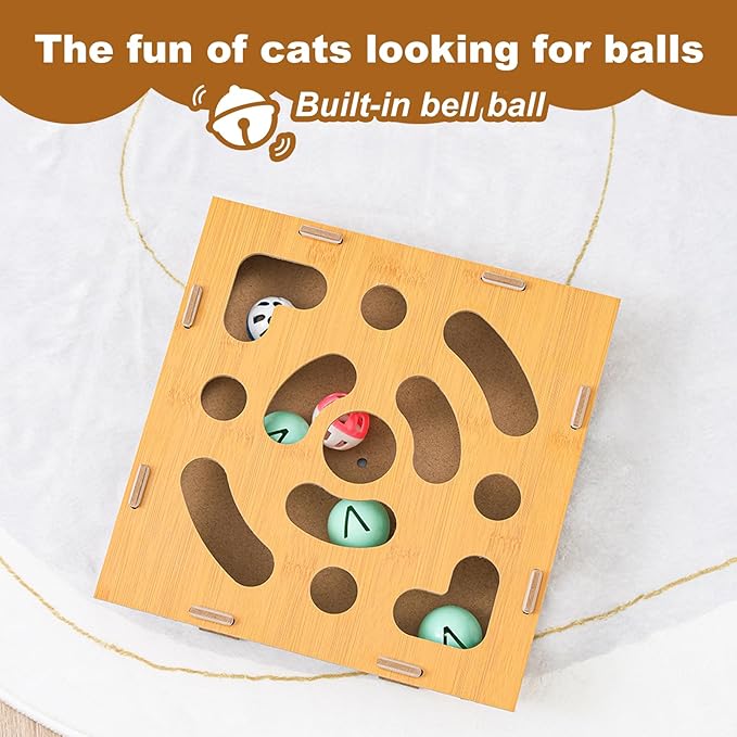YAGUAN Cat Scratch Puzzle Enrichment Box,Cat Toy Box for Indoor,Cat Toy Box with 2 Balls & 1 Cats Teasers