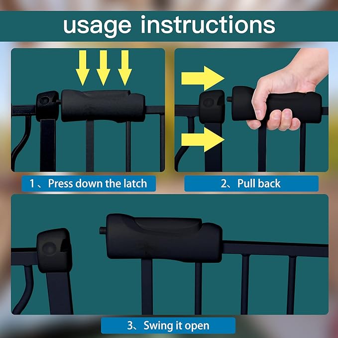 Extra Wide Baby Gate Tension Indoor Safety Gates Black Metal Large Pressure Mounted Pet Gate Walk Through Long Safety Dog Gate for The House Doorways Stairs (43.31"-48.03"/110-122CM, Black)