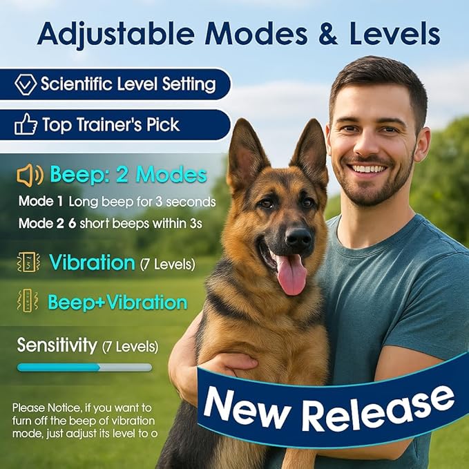 1S Stop Barking Smart Dog Bark Collar, Humane Anti Barking Device with Beep & Vibration, 7 Adjustable Sensitivity, Ultra-Light Bark Collar for Small Medium Large Dogs IP67 Waterproof Indoor Outdoor