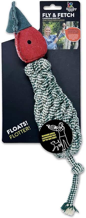 Spunky pup Fly & Fetch Dog Toy - Durable, Floating, Interactive Bungee Launcher for Fetch and Water Play, Rope Duck