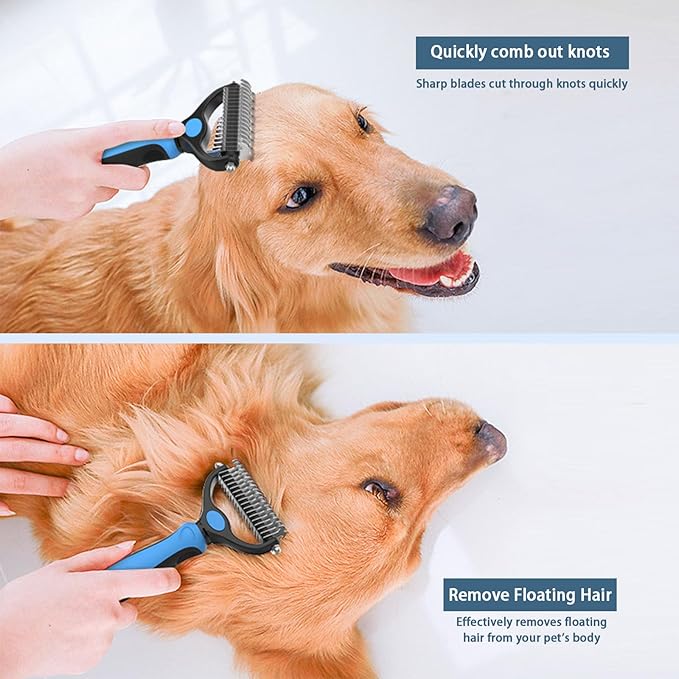 2-Piece Cat and Dog Grooming Set with a pair of grooming gloves and a shedding brush for shedding, bathing, brushing, removing undercoat and reducing shedding easily (Red)