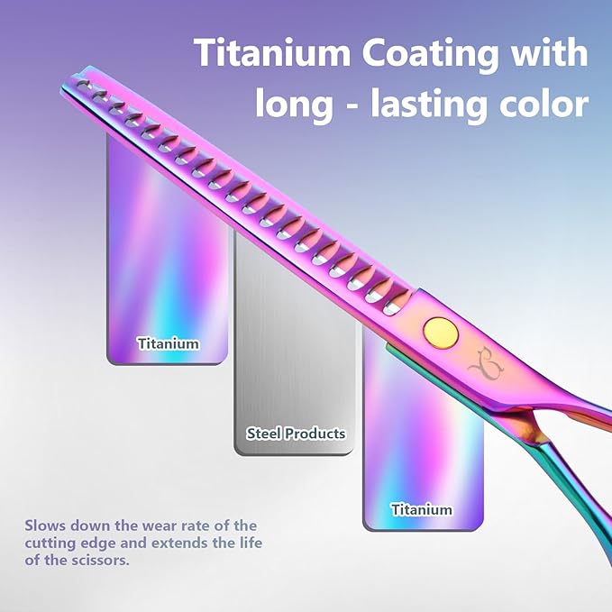 Dog Grooming Scissors, Professional 4 in 1 Dog Shears Set,Chunker Scissers,Curved Scissors,Thinning Shears and Comb for Cat Pet with Left Handed Deg Curved Shear