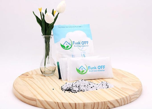 Funk OFF Smell-Less Deodorizer 1-Pack (2 Count) Odor Eliminator, Litterbox Deodorizer, Air Freshener, Pet Areas, Odor Absorber, Athletic Gear, Shoe Deodorizer, Gym Bag, Sports Cleats, Closets, Storage