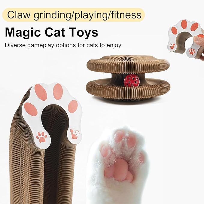 2PC Kitty Curls Cat Toy,Magic Organ Cat Toy,Cat Scratcher for Grinding Claw Cardboard Cat Toys,Interactive Scratch Pad with Toy Ball