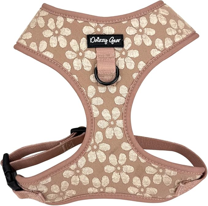 Small Dog Collar and Harness Set – No Pull, All-Weather, Breathable Harness & Leash Set with Collar, Bandana, Sailor Bow & Poop Bag Holder – Adjustable & Soft - Cocoa Bloom on Jacquard Fabric