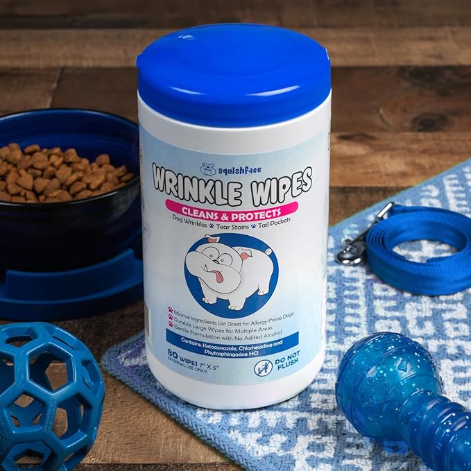 Squishface Wrinkle Paste (2oz) & 5x7 Wipes Bundle - Clean Wrinkles, Tear Stains, Tail Pockets, Paws – Anti-Itch, Deodorizing - Great for English Bulldogs, Pugs, Frenchies, French Bulldogs & Any Breed