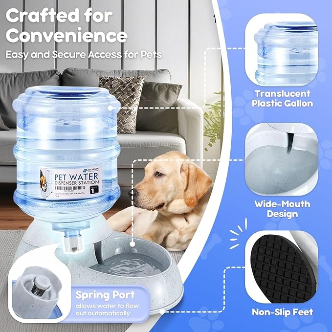 Flexzion Automatic Dog Feeder and Water Dispenser Set - 2 Pack, Self Dispensing Pet Gravity Feeder Dog Cat Food and Water Bowl Combo, 1 Gallon Automatic Water and Food Dispenser for Dogs and Cats