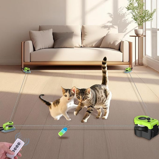 ITSHINY Interactive Cat Toy for Indoor - Automatic Cat Treadmill with Remote Control, 3 Speeds, Quiet Motor | Indoor Chase Hunting Feather Cat Gift for Fitness, Playtime & Energy Release (Green)