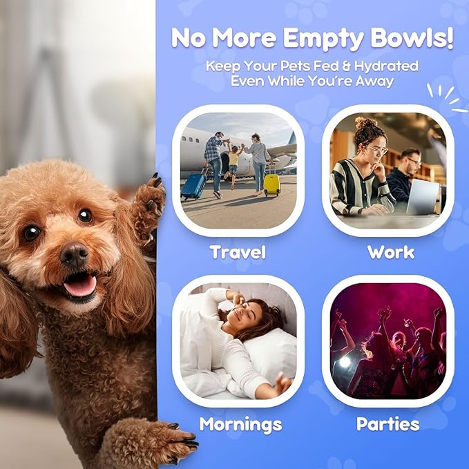 Flexzion Automatic Dog Feeder and Water Dispenser Set - 2 Pack, Self Dispensing Pet Gravity Feeder Dog Cat Food and Water Bowl Combo, 1 Gallon Automatic Water and Food Dispenser for Dogs and Cats