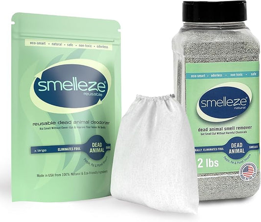 SMELLEZE Ultimate Odor Removal Bundle – 2 lb. Granules + 1 Reusable Pouch | Eliminates Tough Smells | Safe, Natural & Long-Lasting Indoor & Outdoor Odor Control