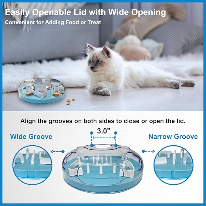 YallMiaul Interactive Cat Treat Puzzle, Food Dispenser, Cat Stimulation Maze, Slow Feeder, Enrichment Toys for Indoor Cats and Kittens (Sky Blue)