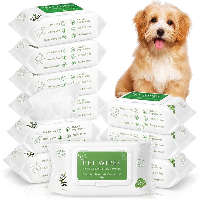 Treela 10 Packs of 800 Dog Wipes Pet Wipes Cat Grooming Supplies for Paws, Butt, Ear, Skin, Eye, Body Bath Cleaning Stain Odor Remover, Home or Travel Use(Tea Tree Flavor)