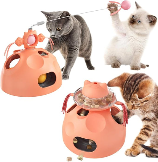 Crazydeer Interactive Cat Toy for Indoor Cats, 4-in-1 Modular Design with Cat Treats Puzzle Slow Feeder, Teaser Wand, Ball Maze & Spinning Ball | Kitten Enrichment Toys for Indoor