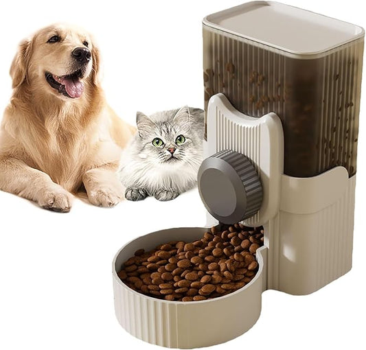 Automatic Replenish Pet Feeder, 1L Capacity Auto Gravity Cage Hanging Food Dispenser Set for Dog and Cat Small Animals, Removable Pet Food Bowl Food Container (Feeder, Grey)