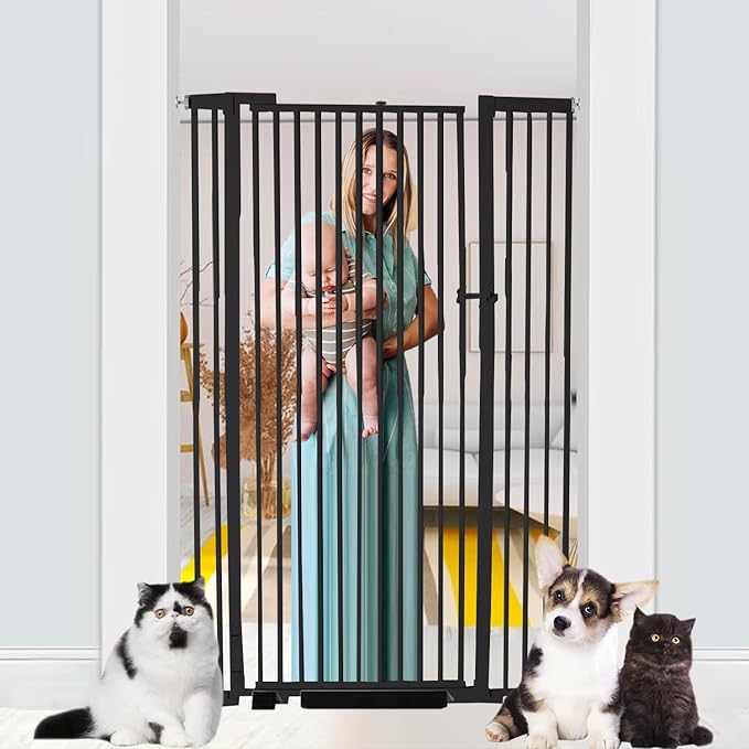 55.1 inch Extra Tall Pet Gate, Extra Wide 29.92"- 48.03" Adjustable Dog Gates, Pressure Mounted Walk Through Swing Safety Tall Cat Gate for Doorways, Stairs, Kitchen(Black)