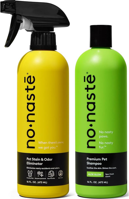 Nonaste Premium Dog Shampoo and Pet Stain & Odor Eliminator Spray (16 Oz, Pack of 2) – USDA Certified Organic Aloe & Oatmeal Dog Shampoo, and Enzyme Cleaner Stain Remover | Dog Wash, Light Fresh Scent