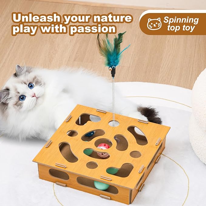 YAGUAN Cat Scratch Puzzle Enrichment Box,Cat Toy Box for Indoor,Cat Toy Box with 2 Balls & 1 Cats Teasers