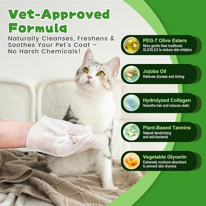 Pet Glove Wipes for Dogs & Cats,Shedding Control, Dander Removal & Paw Cleaning, Travel Essentials for Pets(20 Individual Pack)