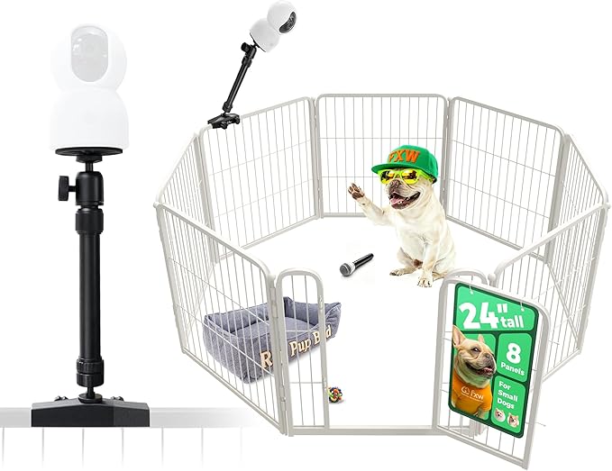 FXW Homeplus Unleashed Indoor Dog Playpen - Stress-Free and Safe Play, Heavy Duty 24 Inch 8 Panels with Playpen Camera Mount for Puppy and Small Dogs, White│Patented