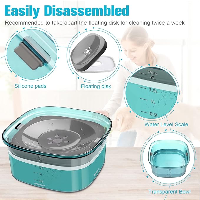 UPSKY 70oz Dog Water Bowl 2L No Spill Dog Bowls Large Capacity Spill Proof Slow Water Feeder, No Splash Dog Bowl Pet Water Dispenser Vehicle Carried Travel Slow Drinking Bowls for Messy Drinkers, Cats