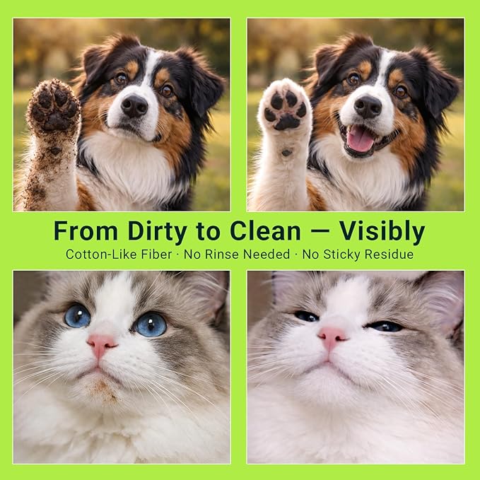 Pet Wipes for Dogs & Cats, Individually Wrapped Dog & Cat Wipes for Paws, Face & Body, Alcohol-Free Pet Grooming Wipes, 8"×8", 180 Count (60 Travel Packs)