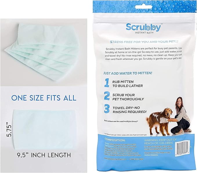 No Rinse Wipes | Rinse Free Shampoo Mittens | Dogs & Cats | Bath Wipes | Bathing & Washing Pets, Hypoallergenic | No Rinse Wash Mitt | Grooming, Lather Wipe Dry - Pack of 20