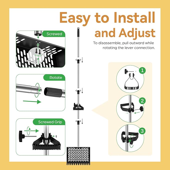 Chicken Poop Scooper for Sand 2-in-1, Heavy Duty Chicken Scooper for Poop with 35" to 65" Stainless Steel Handle, Chicken Coop Scooper Rake, Litter Scooper Sand Sifting Shovel for Chicken Coops & Pet