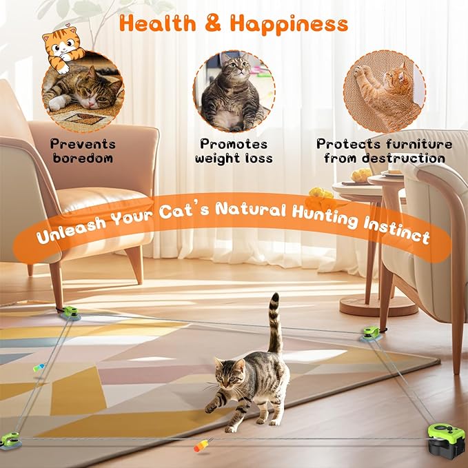 ITSHINY Interactive Cat Toy for Indoor - Automatic Cat Treadmill with Remote Control, 3 Speeds, Quiet Motor | Indoor Chase Hunting Feather Cat Gift for Fitness, Playtime & Energy Release (Green)