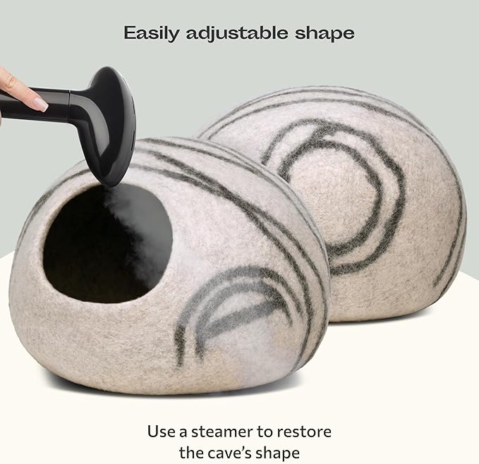 MEOWFIA Cat Cave – Premium Felt Cat Bed for Indoor Cats, Handmade Merino Wool (Light Grey, Medium)