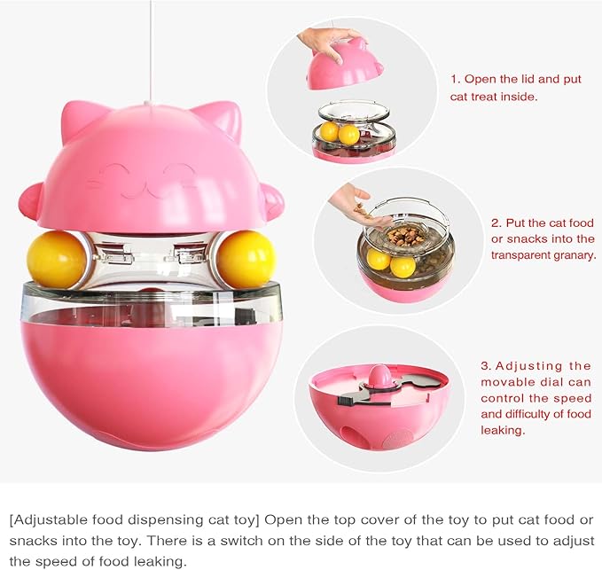 YILEAITECH Cat Toy for Indoor Cats Wobble KittenTreat Dispensing Ball Food Dispenser Puzzle Slow Feeder Balls Kitty Stimulating Indoor Interactive Brain Game Toys Gift (Pink)