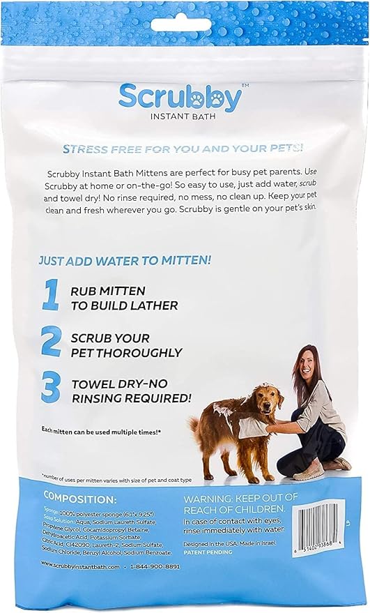No Rinse Wipes | Rinse Free Shampoo Mittens | Dogs & Cats | Bath Wipes | Bathing & Washing Pets, Hypoallergenic | No Rinse Wash Mitt | Grooming, Lather Wipe Dry - Pack of 20