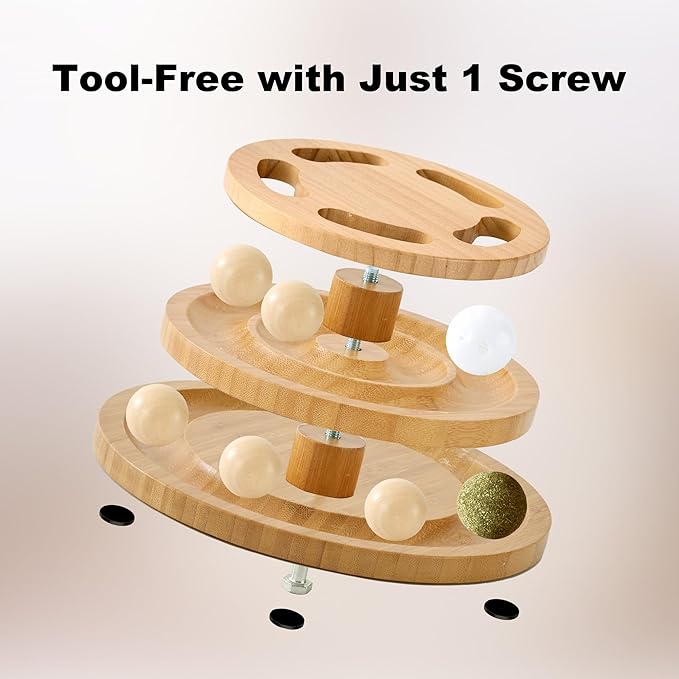 ZOMISIA Cat Ball Track Toy with Puzzle Top, Extra Large Wooden Cat Toys for Indoor Cats with Spinning Balls, Interactive Cat Ball Tower for Kitten Exercise Mental Physical
