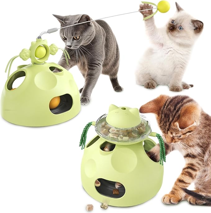 Crazydeer Interactive Cat Toy for Indoor Cats, 4-in-1 Modular Design with Treats Puzzle Slow Feeder, Cat Teaser Wand, Ball Maze & Spinning Ball | Kitten Enrichment Toys for Indoor