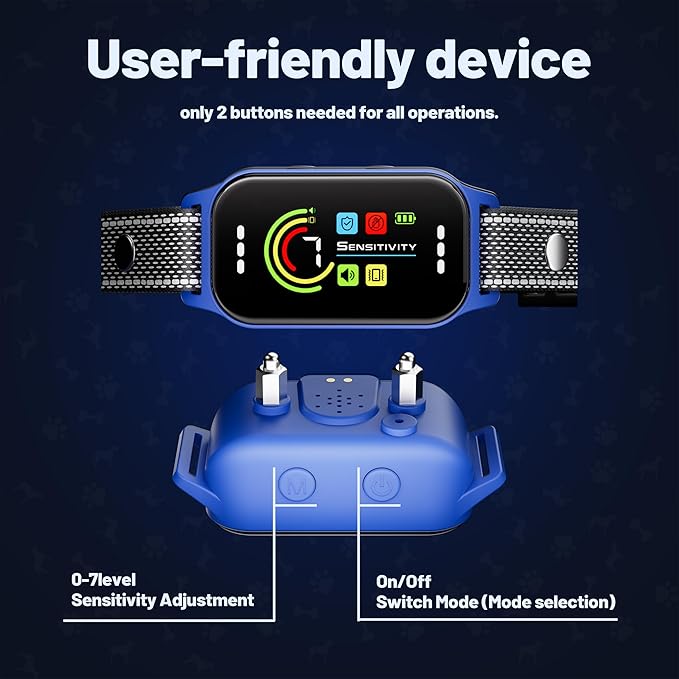 JEUJE Dog Bark Collar,Bark Collar for Large Medium Small Dogs, Anti Barking Training Collar with 7-Level Sensitivity + 5 Safety Modes Humane Training System-Light Blue