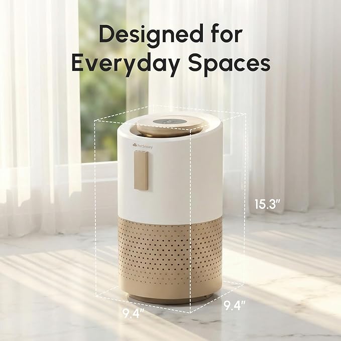 PetSnowy Air Purifier for Pets, Advanced TiO2 Odor Removal,320-540 ft² Coverage, TVOC Air Quality Detection, H13 Filter with Magnetic Replacement, Quiet 18-64dB