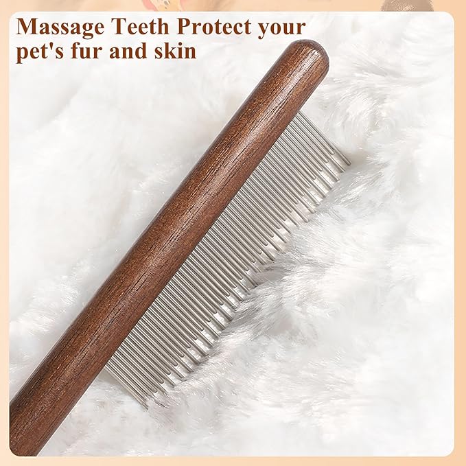 Pet Dog Cat Shedding Comb - Hair Buster Grooming Comb for Cats and Dogs, Rabbits, Daily-Use Cat Deshedding Brush, for Cats with Short and Long Fur (Long and Short Teeth)
