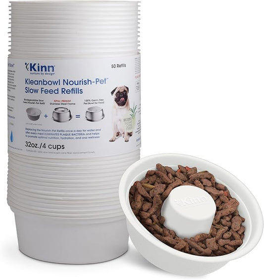 Kinn Slow Feeder Dog Bowl, Disposable Pet Food Dish to Slow Down Eating Dogs, Frame Refills, for Travel, Boarding, or Crate, Compostable Pet Travel Bowl, No Plastic, Leakproof, 4 Cups (50 Count)